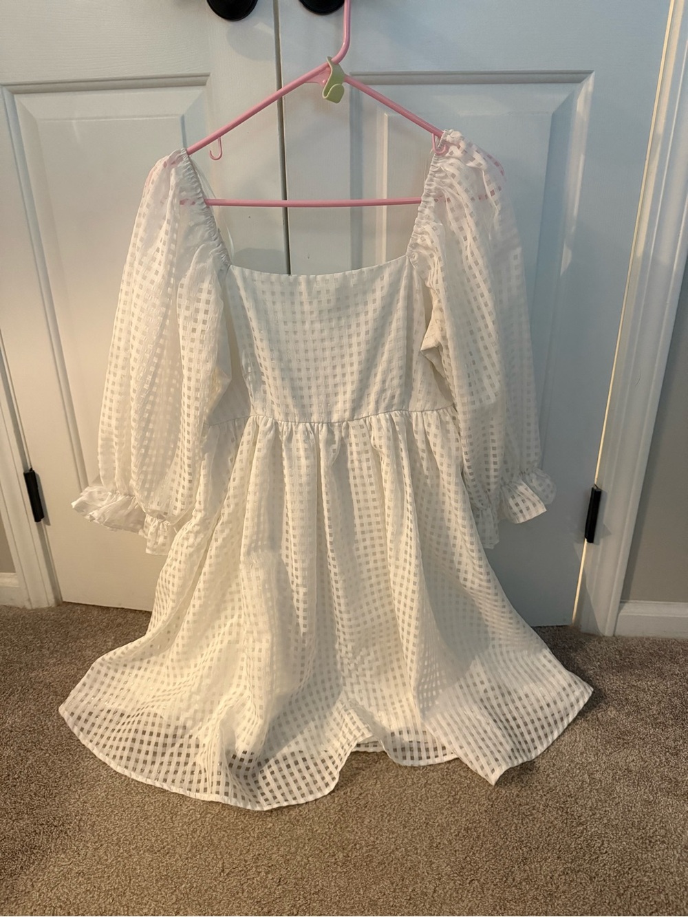 White Puff-Sleeve Square-Neck Formal Dress